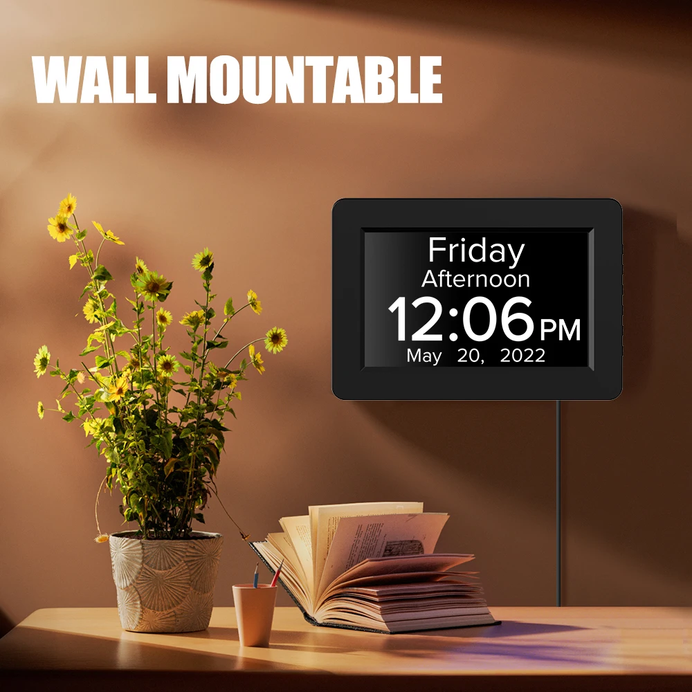 CHEETIE CP047 LCD Big Screen Electronic 8 Inch Multi Language Dementia Calendar Alarm Table Clock With Stand