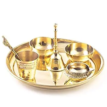 Creative Design Brass Aaradhya Pooja Thali Set for Home Temple Pooja Thali Decorative Pooja Items for Gift for Kitchen Decor