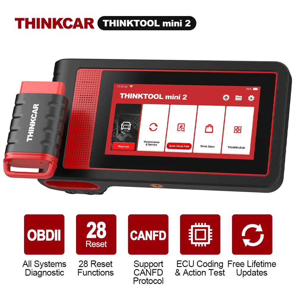 THINKTOOL Mini 2 OBD2 Diagnostic Tool All System Diagnosis Auto Scanner ECU Coding Active Test CANFD 28 Resets System Diagnosis