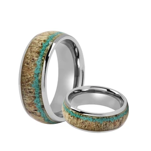 Mens Jewelry Tizti Rings Manufacturer Custom Dome Blank Core Inlay with Antler Turquoise Men Titanium Wedding Bands