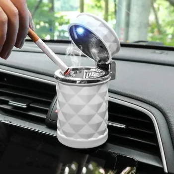 Car Ashtray With LED Light Rhinestone Ashtray Car Smokeless Smoke Cup Holder Storage Auto Accessories