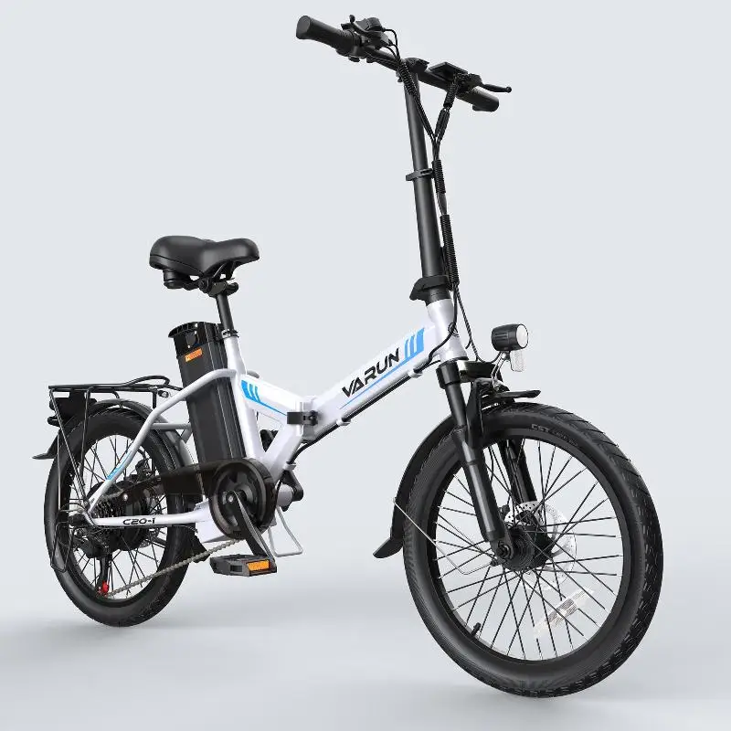 VARUN C20 Blaze Foldable Electric City Bike 350W Motor Power 7 Speeds Integrated 36V/48V Lithium Battery Steel Frame White Color