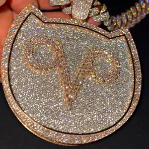 Diamond Fine Jewelry Vintage Sterling Silver Platinum Plated Customized Iced Vintage Moissanite Brilliant Cut Unisex Pendant