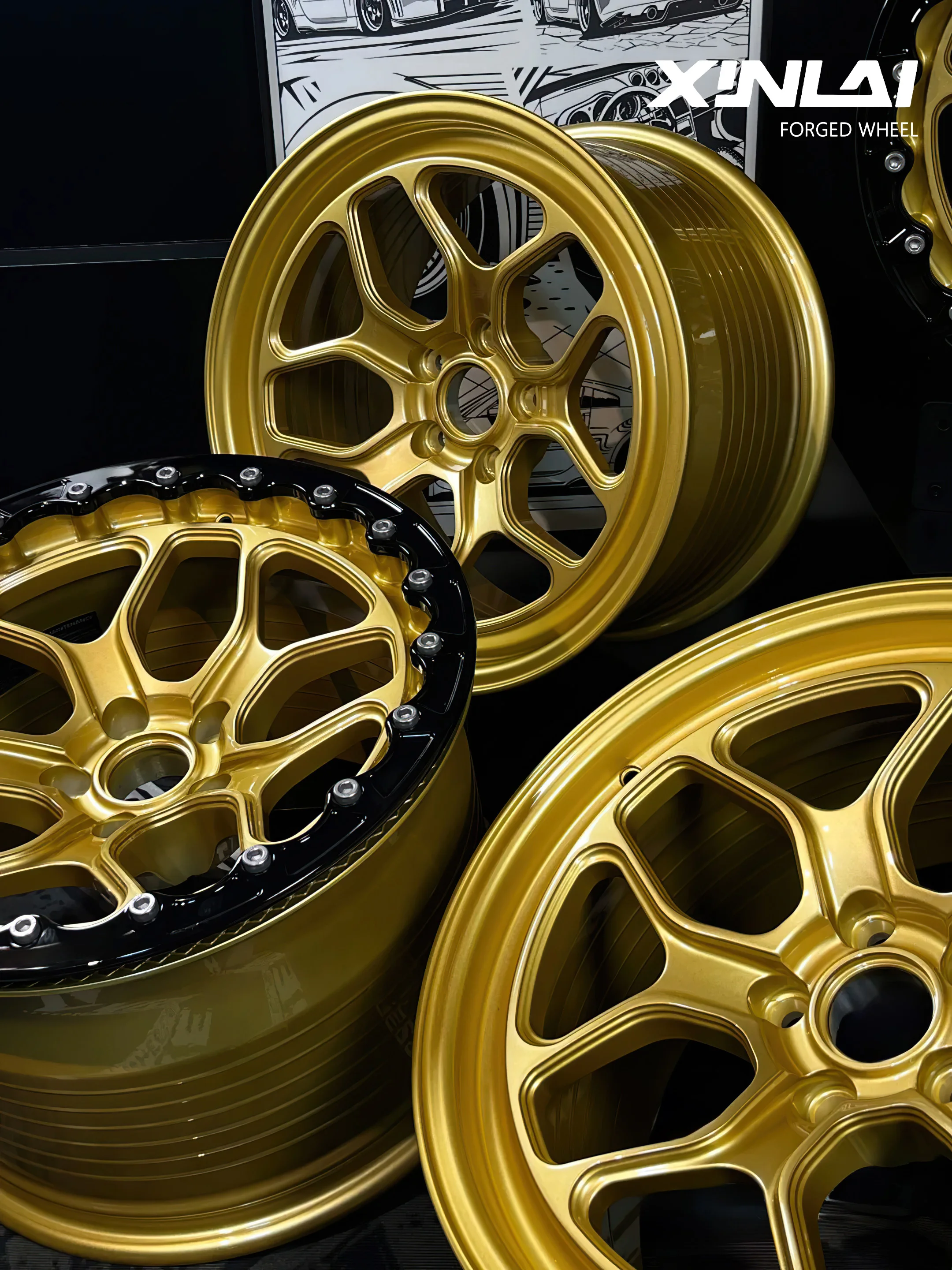 XINLAI Concave Custom Gold Forged Alloy Beadlock Wheels 5x112 5x114.3 5x120 for Sport Cars Lightweight Performance Racing Rims - Image 5