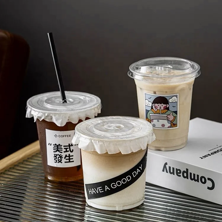 Plastic Cup with Lid Transparent Eco Custom Logo Printed Clear PP PET Customized Bubble Tea Cups