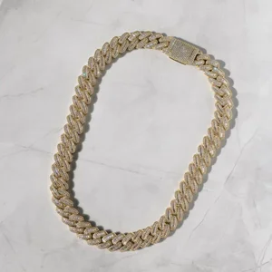 High Quality Miami Cuban Link Chain Baguette Cut Moissanite 16-24 Inch 15MM Width Yellow Gold Plated Hip Hop Style 925 Silver