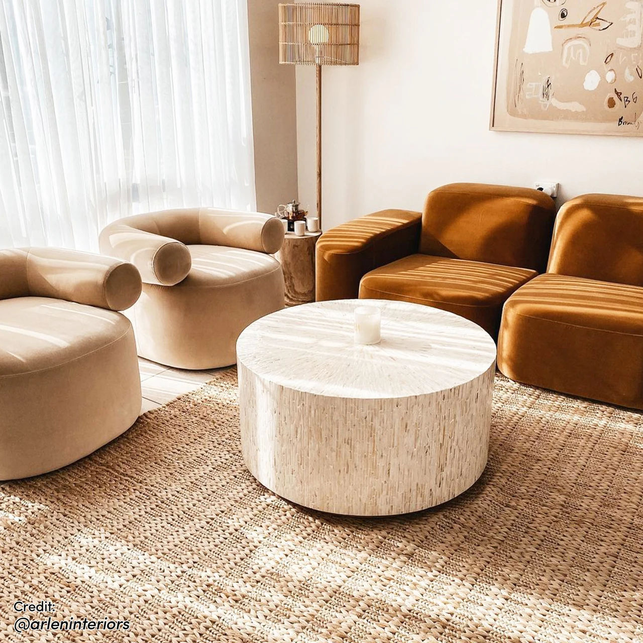 New Arrival Simple Design Mother of Pearl Coffee Table Modern Capiz Shell Inlay Coffee Tables for Living Room Handmade