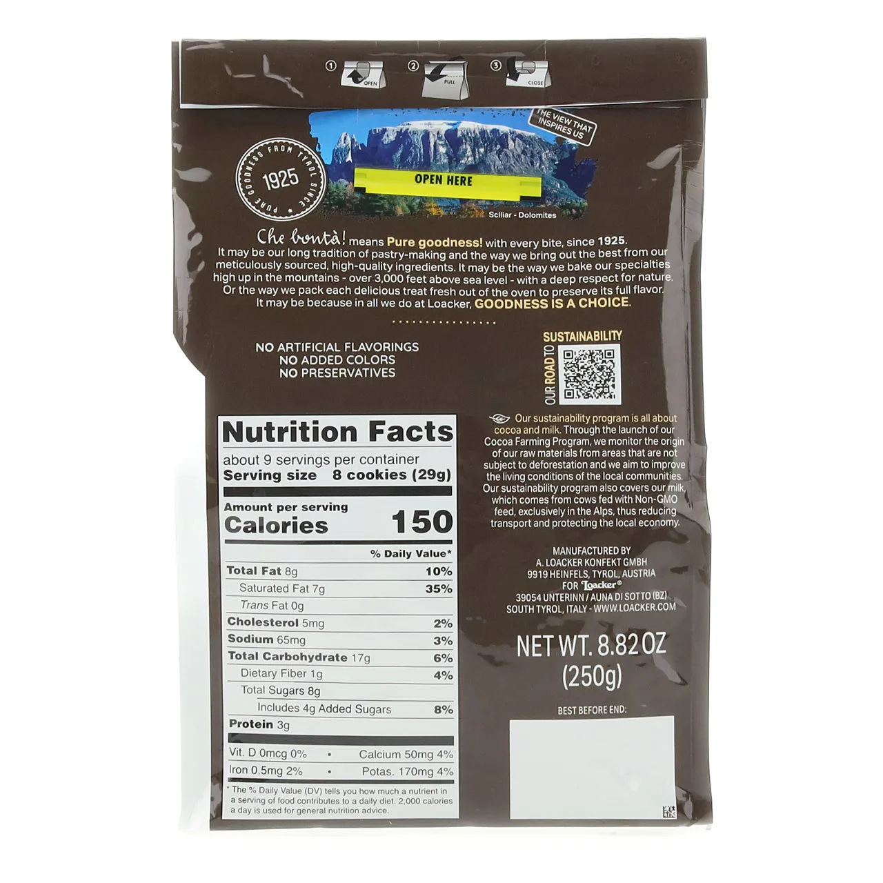 Loacker Quadratini 250g Pack of 18 Milky Cocoa and Milk Wafers Perfect Chocolate-Milk Time Companion Biscuits