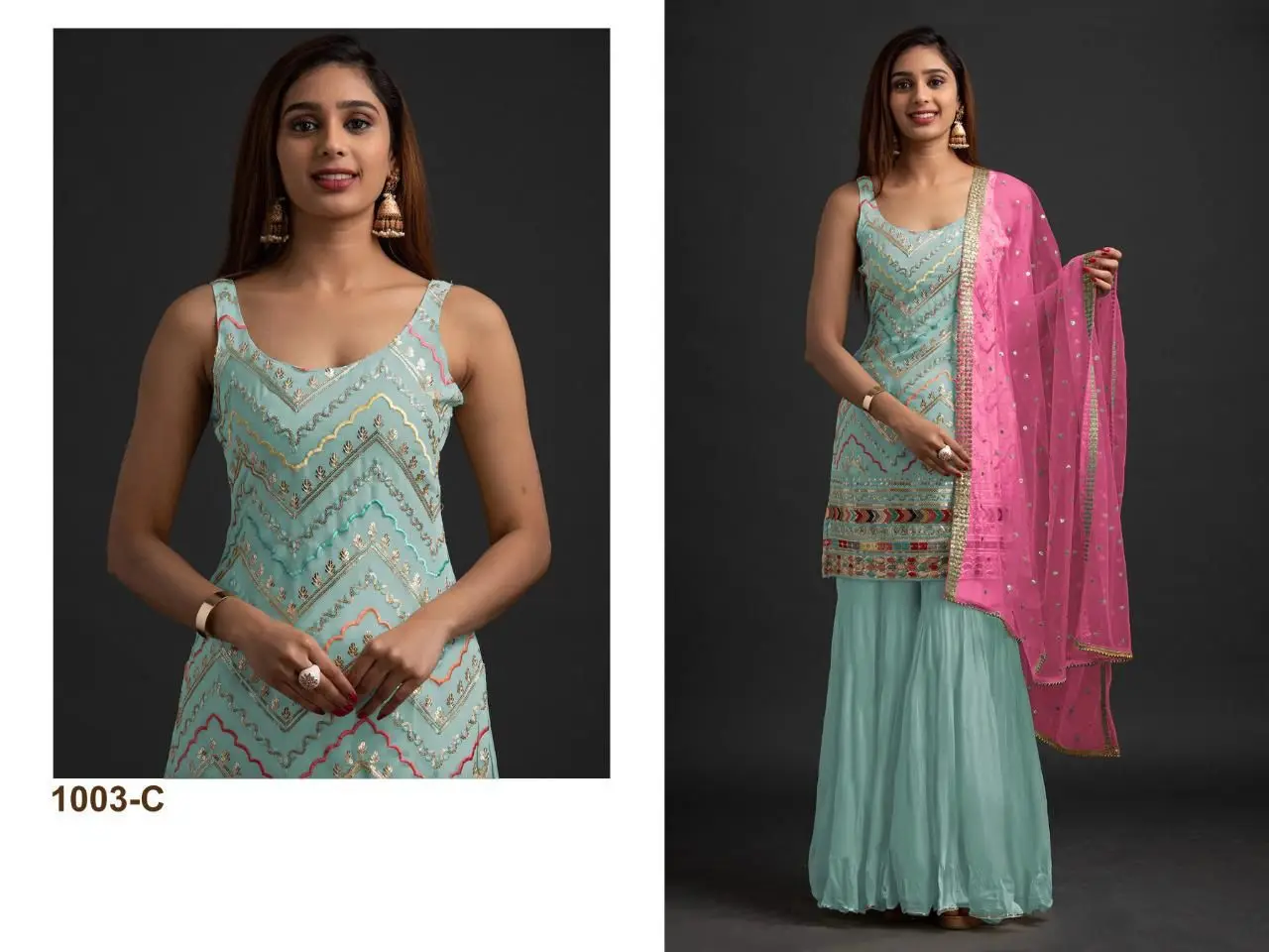 Heavy Fox Georgette Designer Lucknow Work Palazzo Suits with Wholesale Price