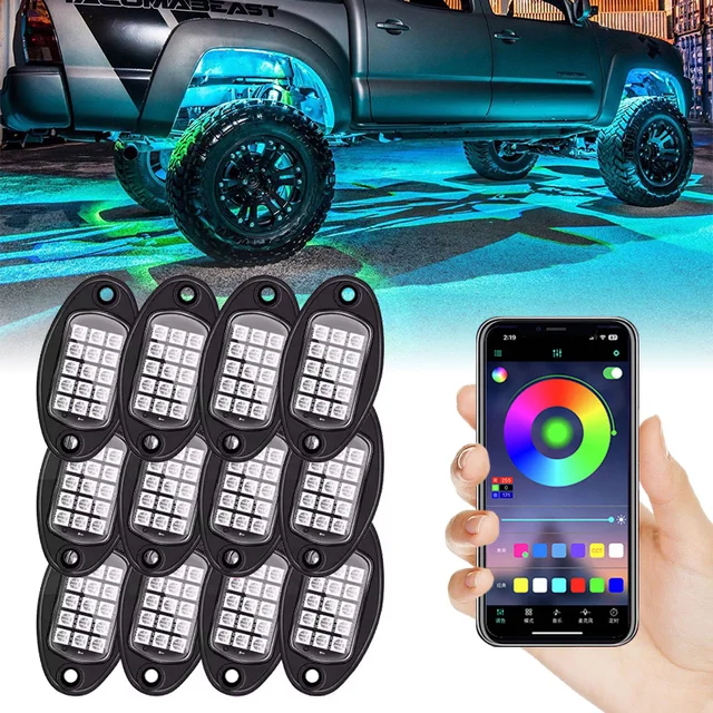 Multicolor Underglow Neon Light Kit 4 6 8 12 Pods RGB LED Rock Lights APP Bluetooth control For Jeep Off-Road Truck Boat