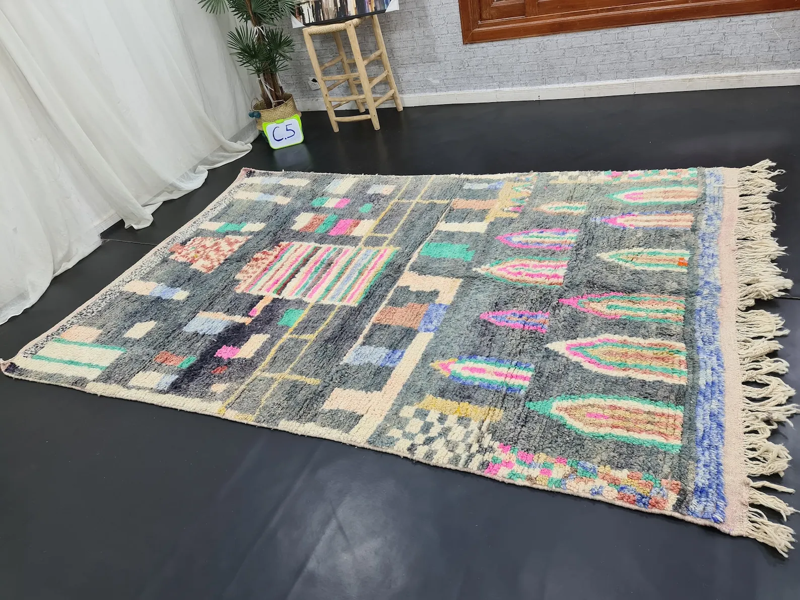 Nomad Moroccan Rug 6x9 Handmade Boujaad Abstract Authentic Carpet Cozy Grey & Pink Rug Woven Berber Wool Boho Area Rug