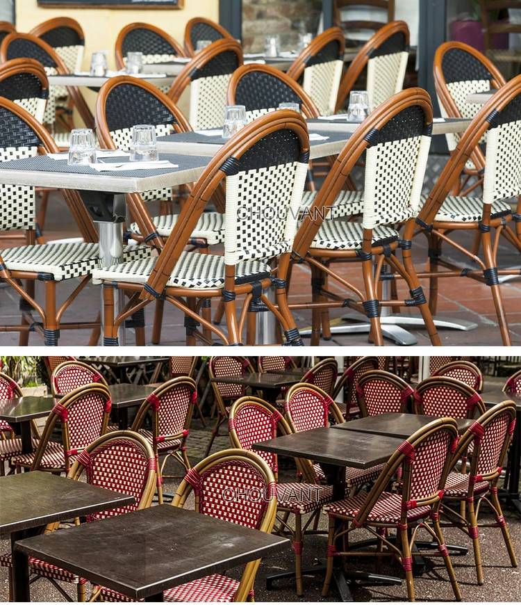 Rattan Outdoor Bistro Dining Chairs and Table Set - Stackable French ...
