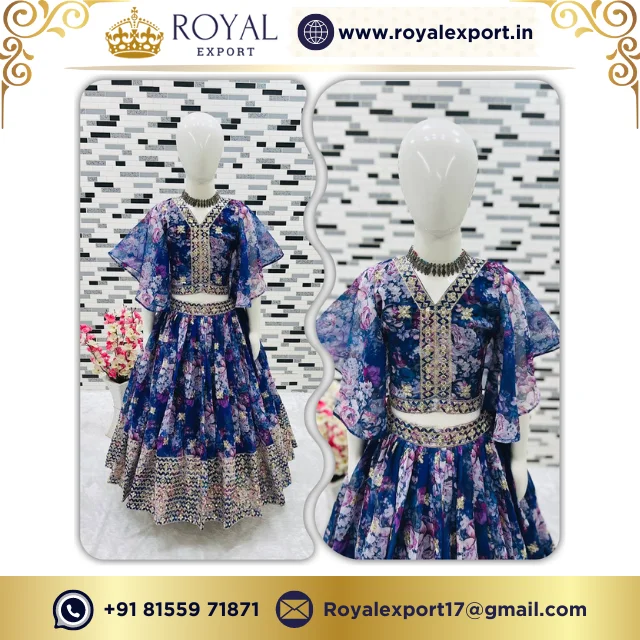 Royal Export  Designer Heavy Fox Georgette  With Digital Print Work With Embroidered Kids  Lehenga  Ready to Wear Collection