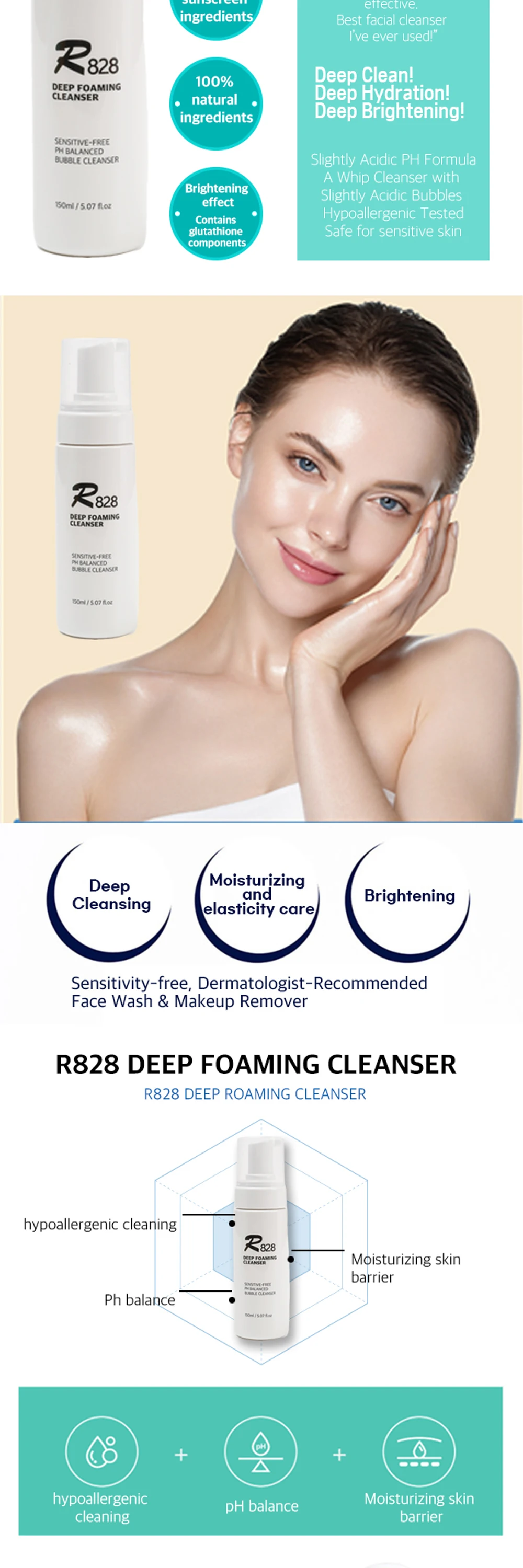 Facial Cleanser R828 Deep Foaming Korean Made Aloevera Lemon Coconut ...