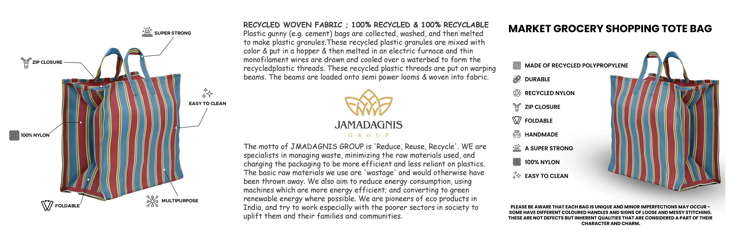 Customised Recycled Nylon Striped(turquoise Red) Indian Market Shopping