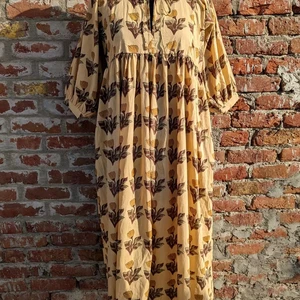 Handmade Summer Cotton Dress Hand Block Printed Floral Design with Ruffles Sustainable Stylish for Autumn Season