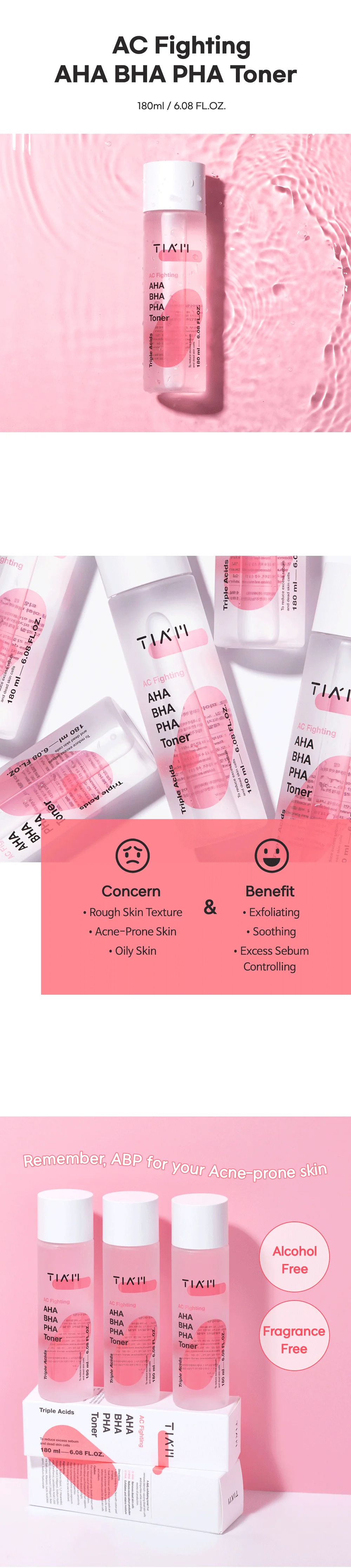 TIAM AC Fighting AHA BHA PHA Toner 180ml - Made in Korea Hydration ...