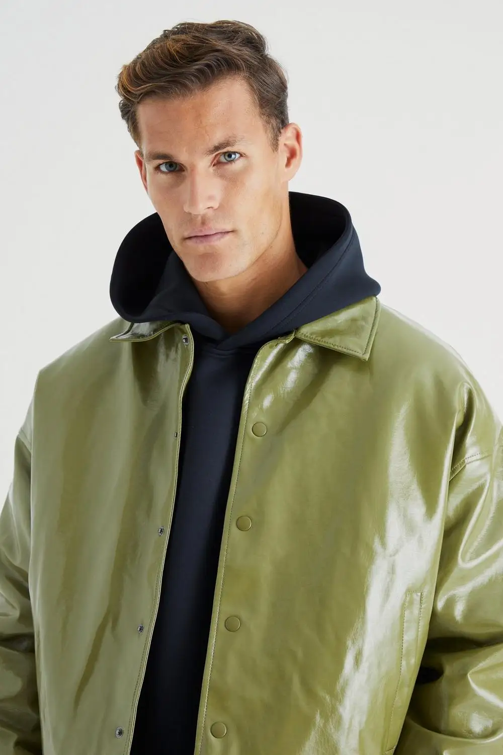 New Olive Tall Men Boxy Cropped Harrington Jacket for Men