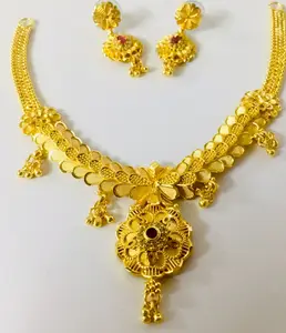 DDP Classic 24K Gold Plated Vintage Comoros Mayotte Jewelry Set 24 Carat Copper Necklace Earrings Stylish Fashion for USA France