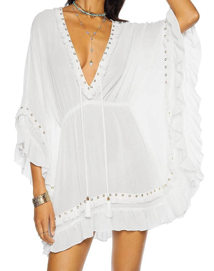 La Blanca Women's Capri Lace Front Beach Caftan Dress Swimwear Cover Up