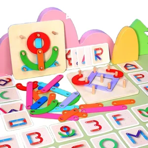 EDULAND Educational Wooden Letter Number Puzzle Sorter Pegboard Shape Color Cognition Activity Board Game Blocks Toy Kids