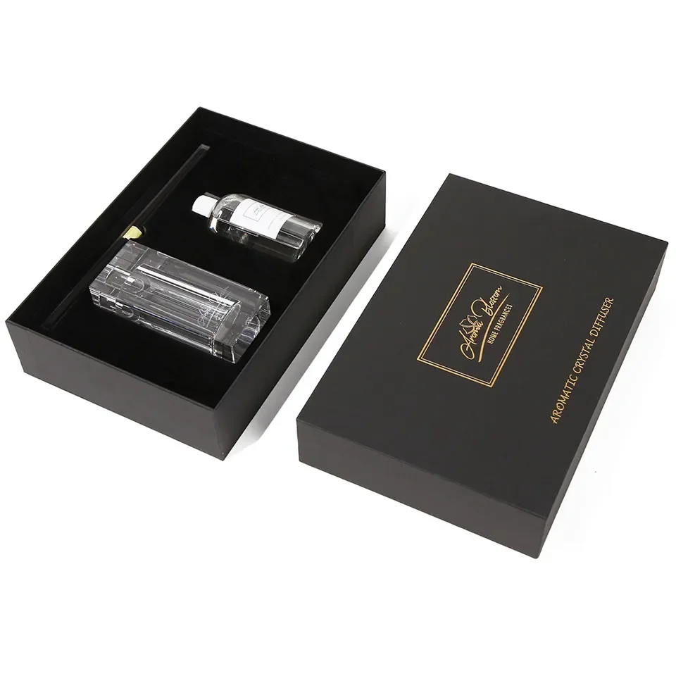 Perfect Crystal Bottle Reed Diffuser Gift Set  Premium Wood Lid, Glass Bottle & Rattan Sticks Holiday Home & Office Decor Gift