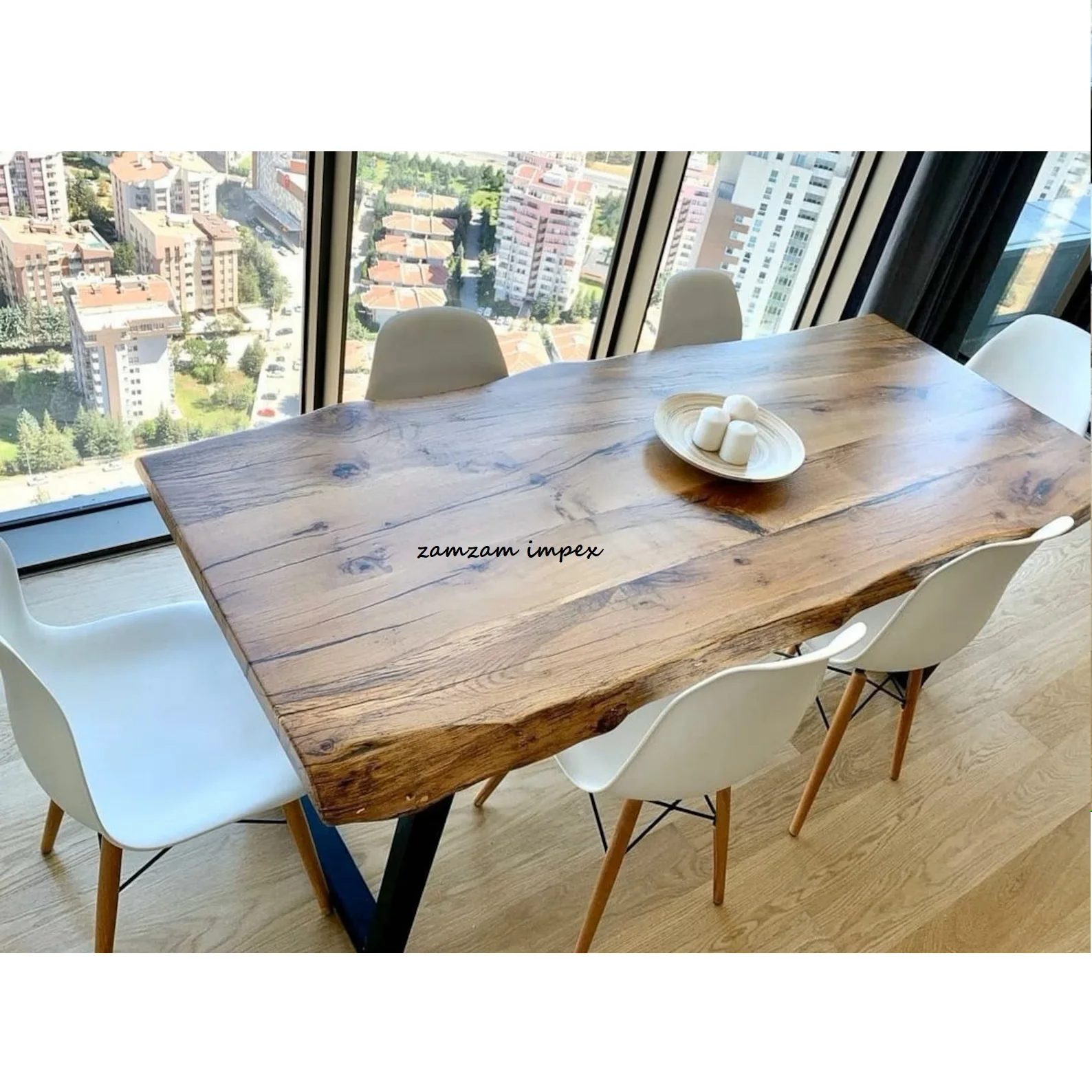 Premium Quality Handmade Living Edge Wooden Dining Table With Metal
