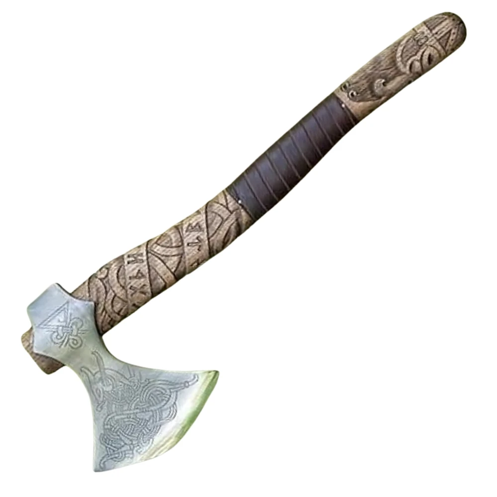 Custom Forged Carbon Steel Axe with Wood Shaft,Viking Bearded