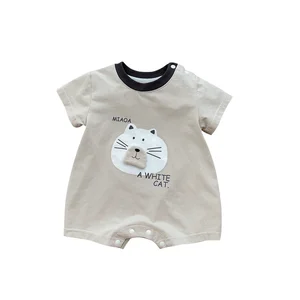 Custom Summer Cotton Short Refreshing Casual Cat Print Baby Rompers