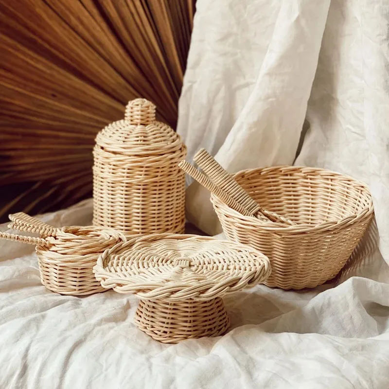 New Arrival Rattan Pastry Service Doll Accessories Toys For Kids