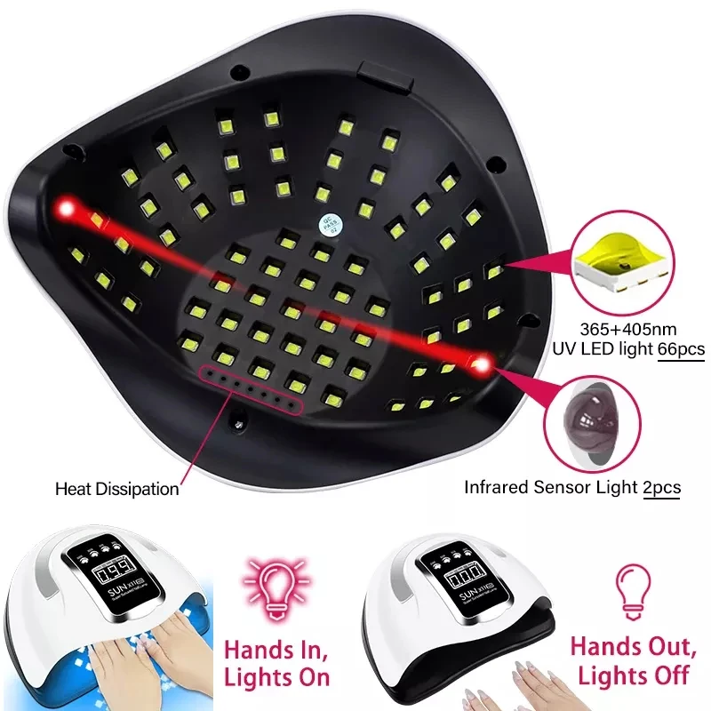 66LEDs Powerful UV LED Lamp for Nails 280W Nail Dryer for Curing With Motion Sensing Nail Salon Equipment