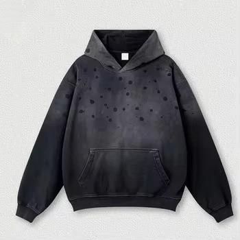 Custom heavyweight 420gsm distressed acid wash vintage hoodie 100% cotton high quality streetwear fashion wholesale manufacturer