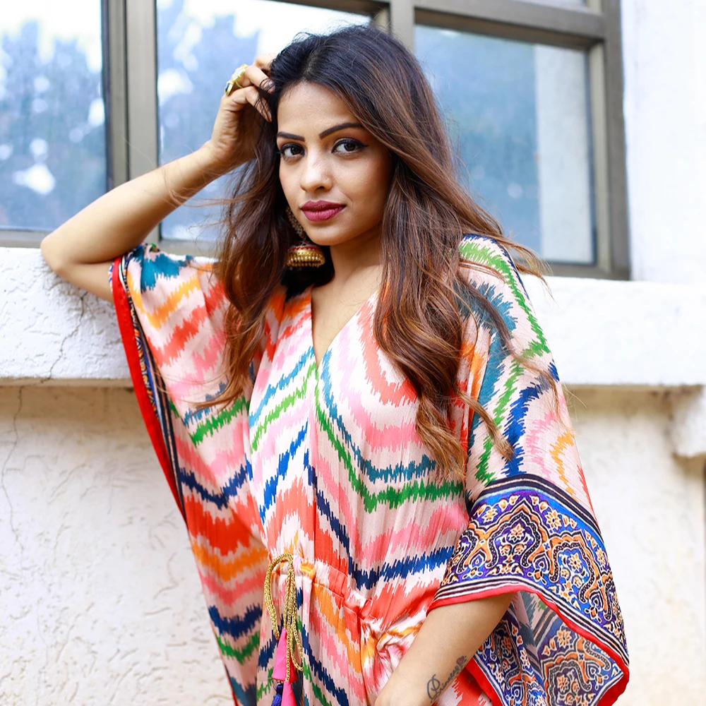 Pure Gaji Silk Woven Eco-Friendly Washable Kaftan Dress with Bandhej  Digital Print and Gotta Patti Lace for Summer Wear
