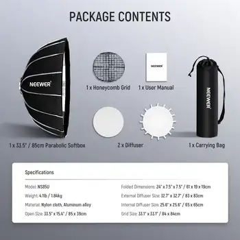 NEEWER Softbox NS65U Parabolic Hexadecagon NS85U product image