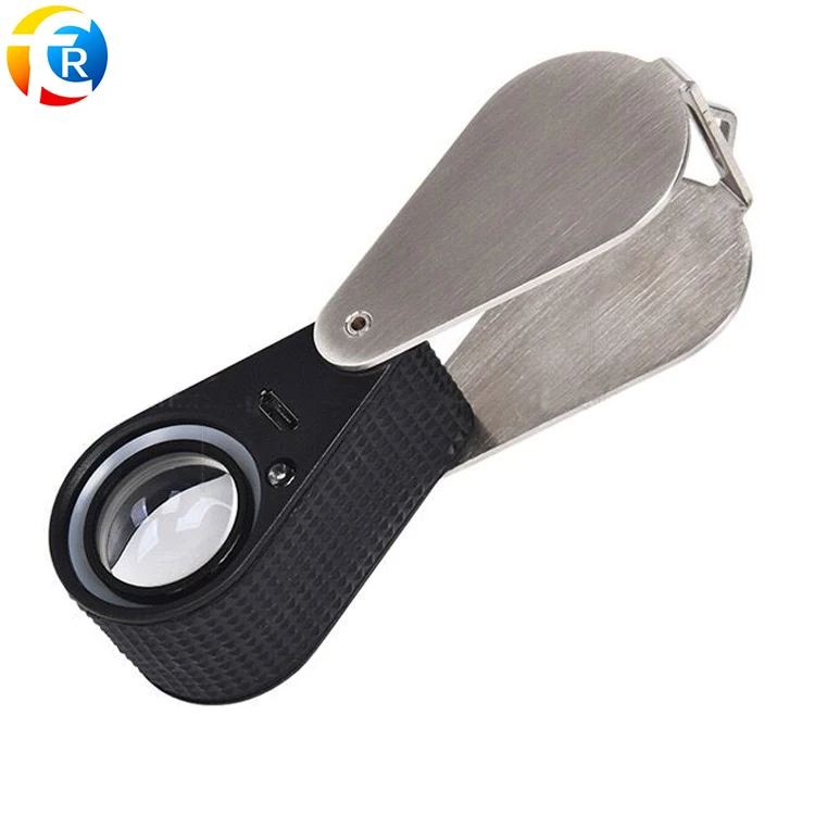 10X Amplification Magnify Glass with UV and LED Light USB Rechargeable Foldable Diamond Jewelry Gem Loupe