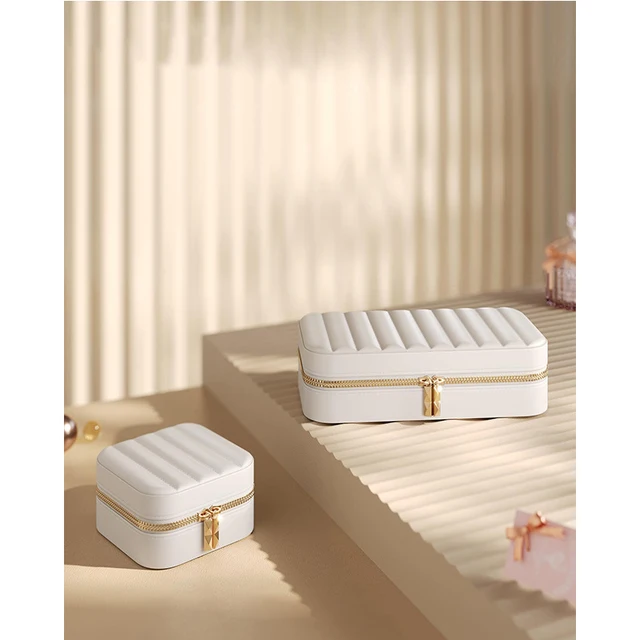 Jewelry Storage Box Ring Earrings With Mirror Metal Zipper Portable Travel Storage