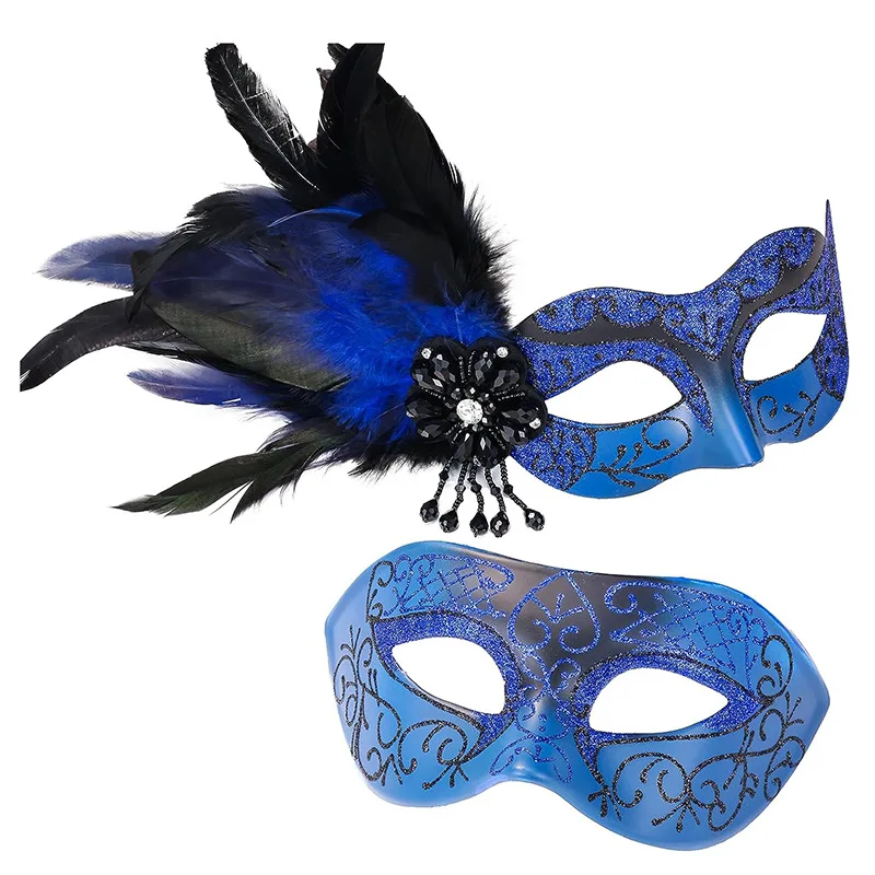 Nouveau Masque De Plumes Vénitiennes Mascarade Danse Fête Balle Masque Halloween Noir Rouge Couple Son Et Le Sien Masques De Paillettes Ensemble À Vendre - Buy Product on