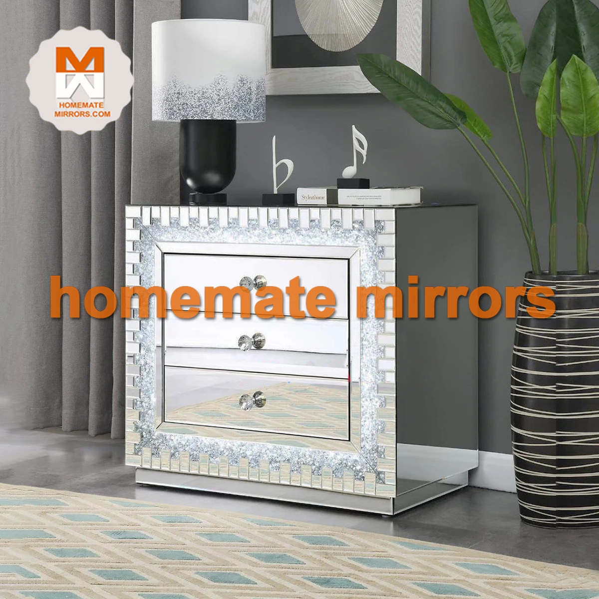 Hot Beautiful Mirrored Bedside Table Nightstand With Led Light Buy