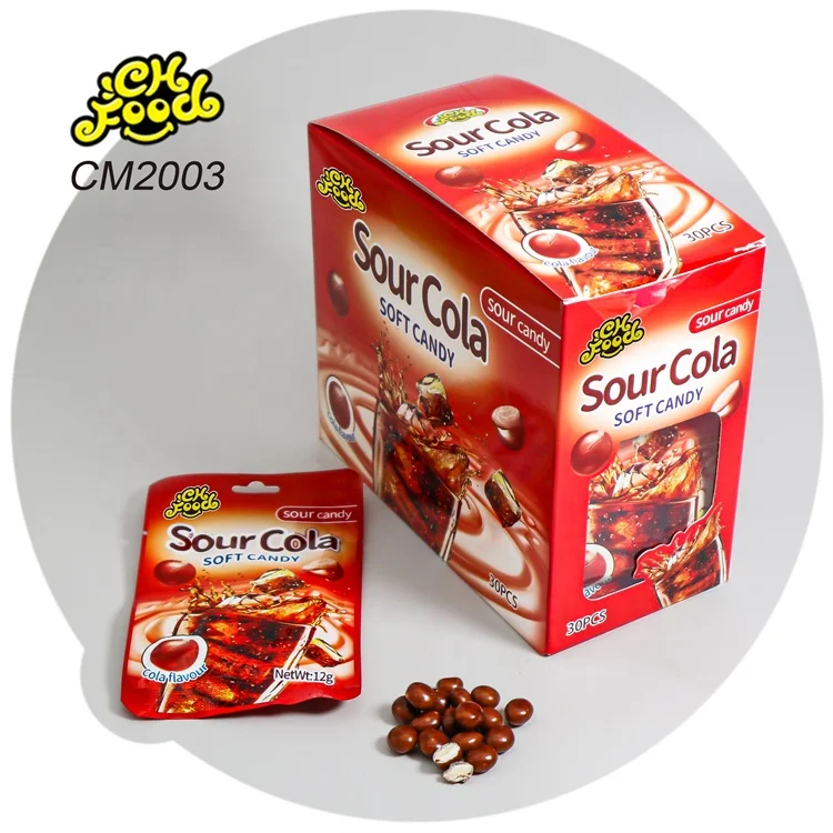 Hot Selling Sweet Item Sour Cola Flavor Sugar Coated Soft Chewy Candy Halal Snack Custom and Wholesale