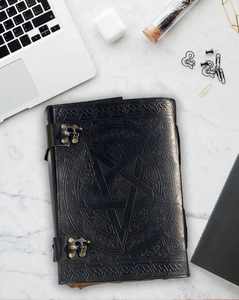 1000 Pages Large Black Pentagram Embossed Leather Journal