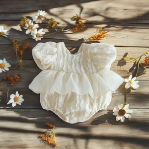 Newborn Baby Girl Casual Summer Outfit Princess Dress Jumpsuit Rompers with Full Moon Infant Summer Set Button Closure