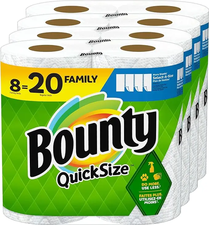 Bounty Quick Size Paper Towels,White,8 Family Rolls = 20 Regular Rolls ...