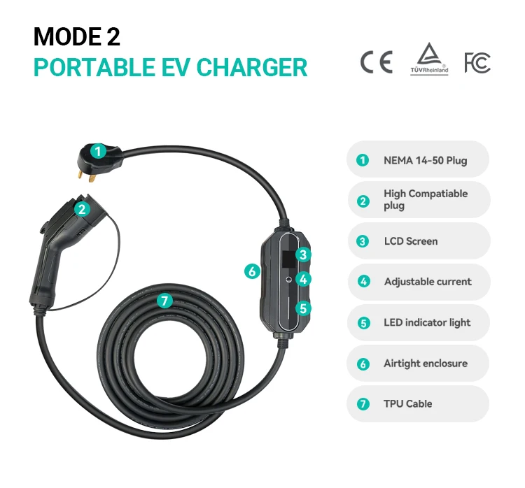 7kw 32a Ip67 Portable Ev Charger J1772 Level 3 For Electric Vehicle ...