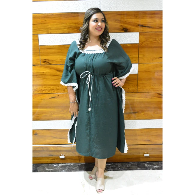 New Fashionable Green Lace Plus Women Islamic Dress High Quality Cotton