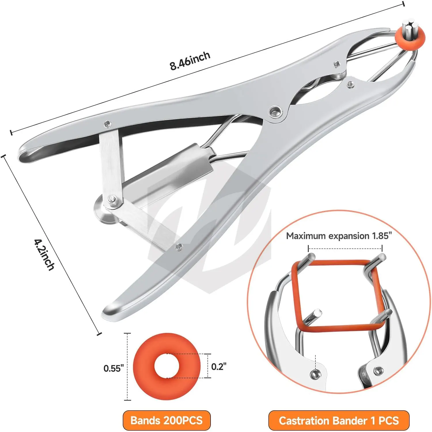 NANSHINE Stainless Steel Bander Snap Pliers Mouth Expander With 150Pcs Rings,A Pair Gloves,Balloon Mouth Expander Tools for Livestock Farm,Pet Stores,Balloon Stuffing Tool (Silver