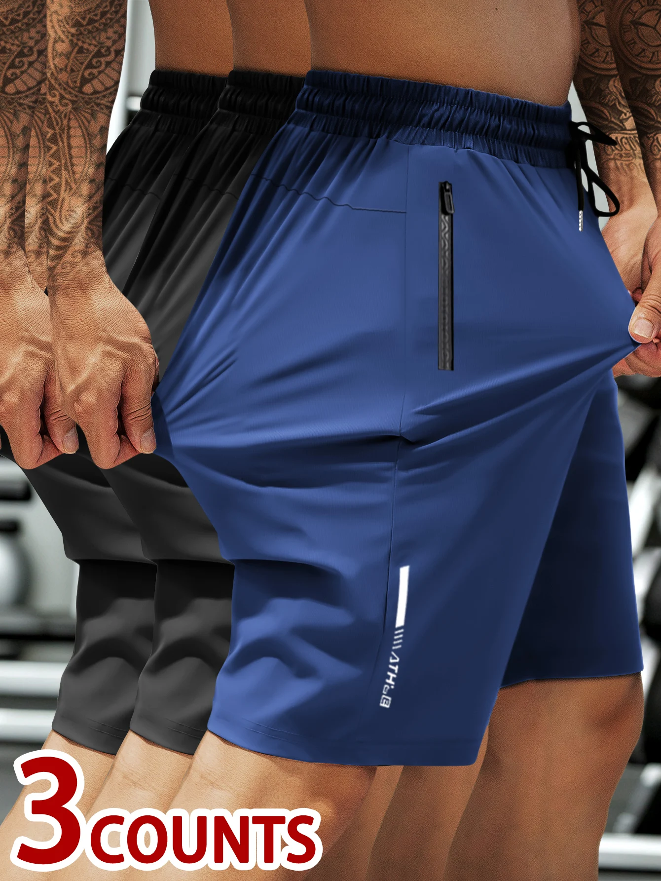 Mens Gym Workout Shorts Quick Dry Athletic Shorts Lightweight Running Shorts with Zipper Pockets Breathable Elastic Sporty Pants