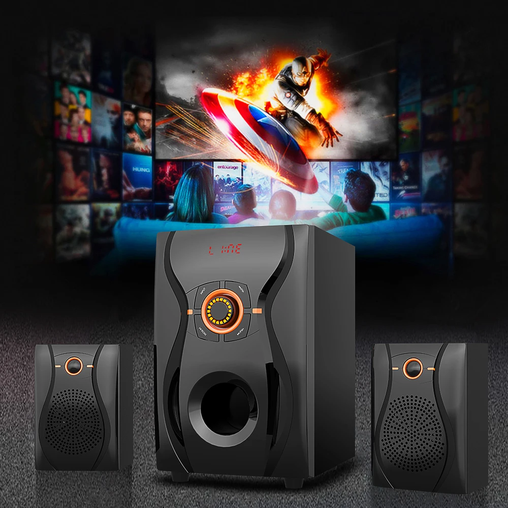 Speaker Mini Multimedia sistem Home Theater, pengeras suara Surround  Sound dengan kabel Subwoofer USB untuk komputer