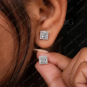 3.50 TCW Princess Diamond Stud Earrings Rose Gold Lab Grown Wedding Halo Screw Back Anniversary Gift Trendy Drop for Parties