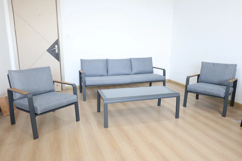 product chic light gray upholstered aluminum sofa set with plastic wood accents perfect for stylish outdoor living-5