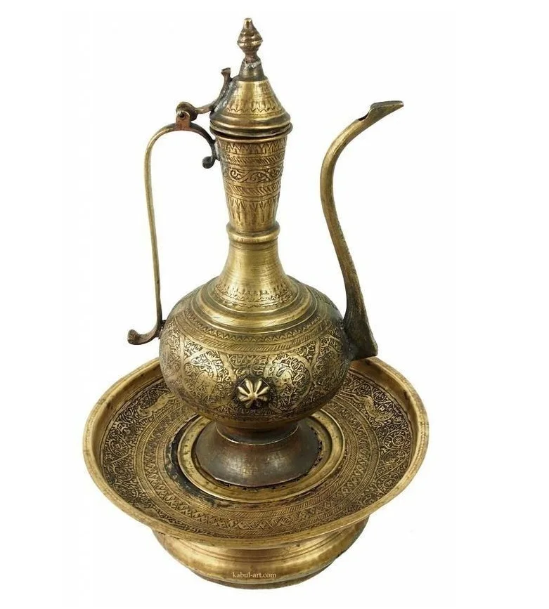 Vintage Solid Brass Aftoba Enamel Pitcher in Custom SIzes, Brass Aftaba Vintage Pitcher, Middle Eastern Tea Pot Antique